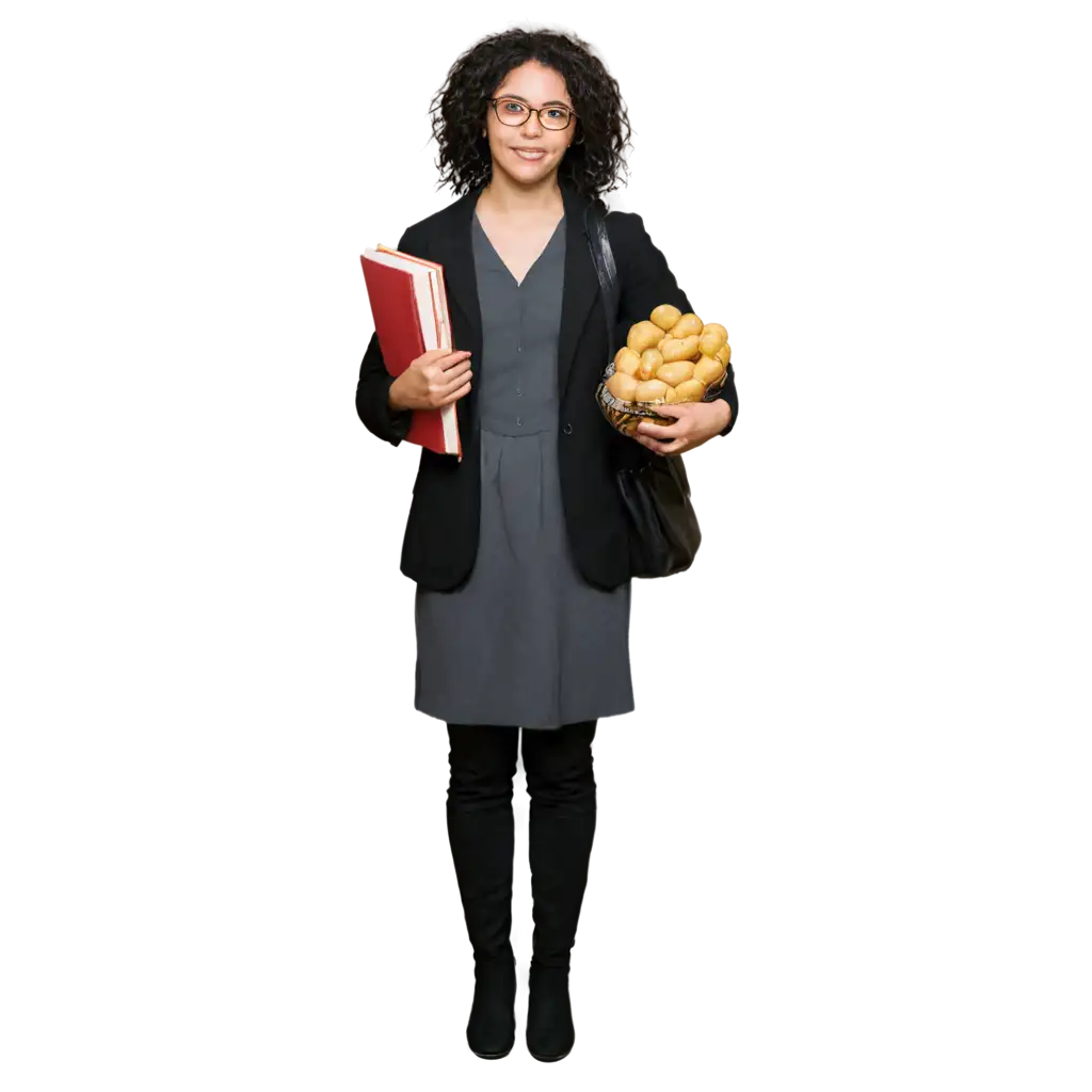 Academic-Woman-Holding-Book-and-Potato-PNG-Image-for-Versatile-Use