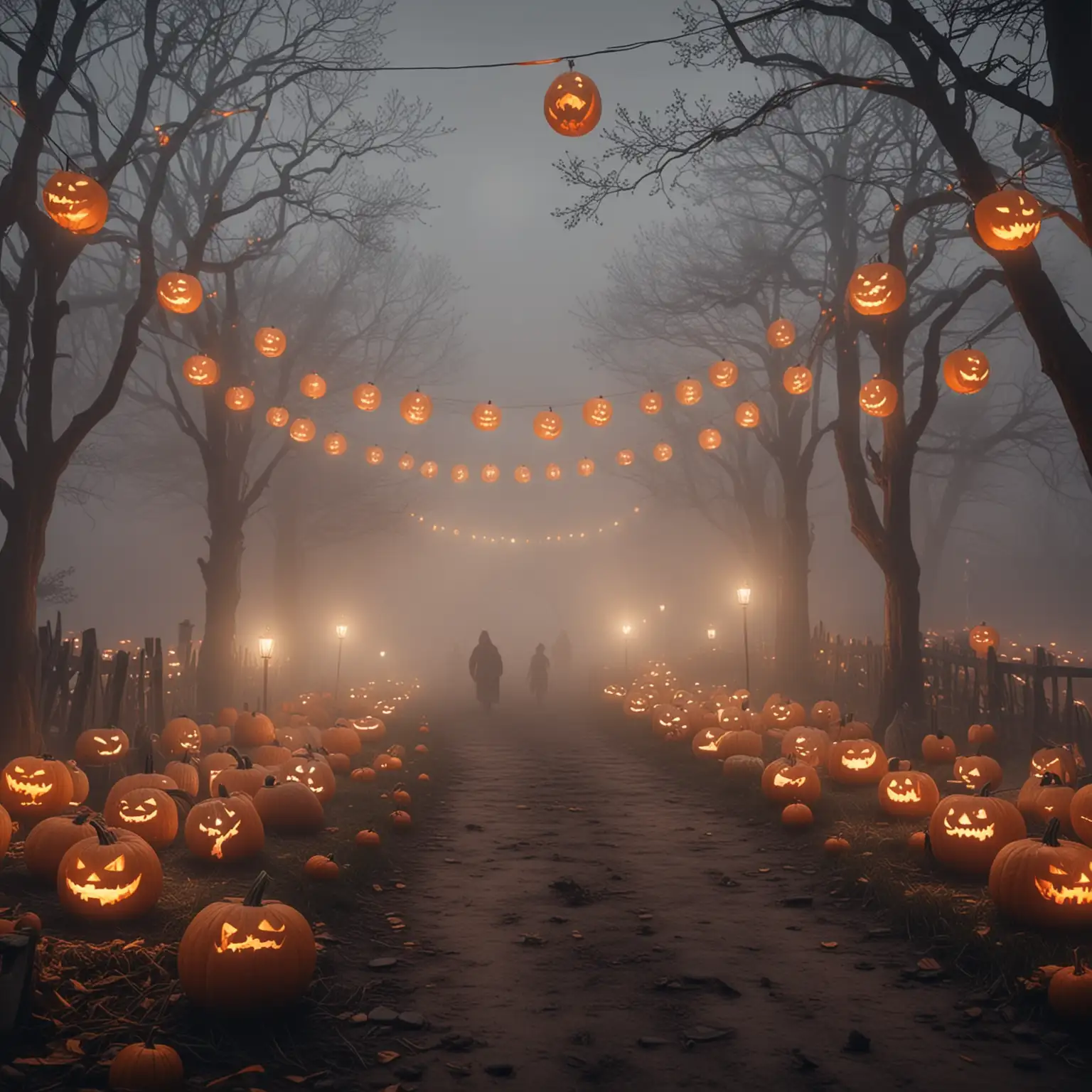 Folk-Festival-at-Night-with-Glowing-Pumpkins-and-Chamber-of-Horrors