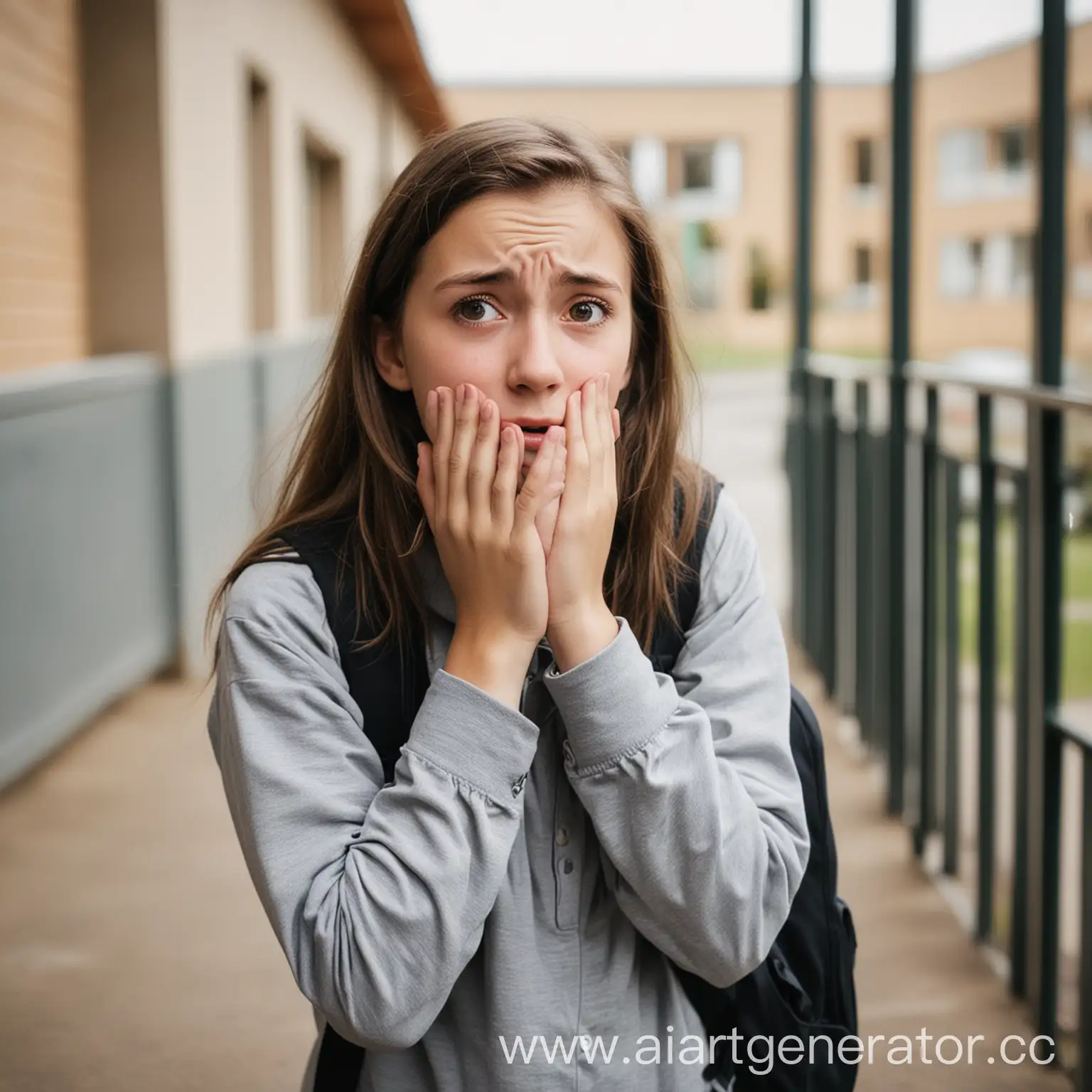 Girl feeling anxious at school