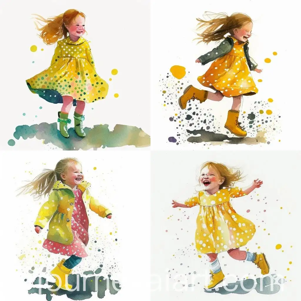 Laughing-Girl-in-Yellow-Polka-Dot-Dress-Watercolor-Style