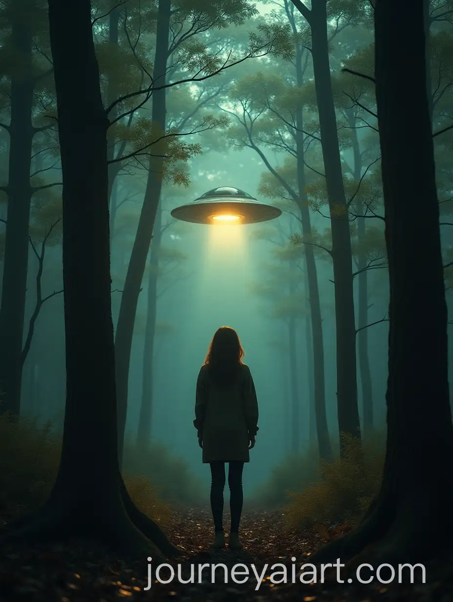 AI-Image-Prompt-ExpansionWoman-Gazing-at-UFO-Disappearing-into-Trees-in-Boston-Near-Dallas-Airport-in-Ghibli-Style