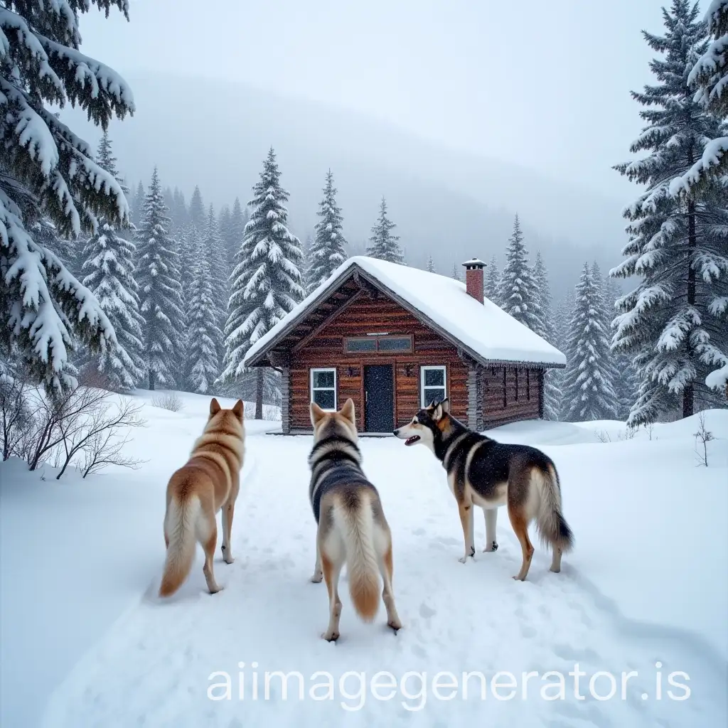 Finnish-Kota-in-the-Vercors-with-Siberian-Huskies-in-Winter-Landscape