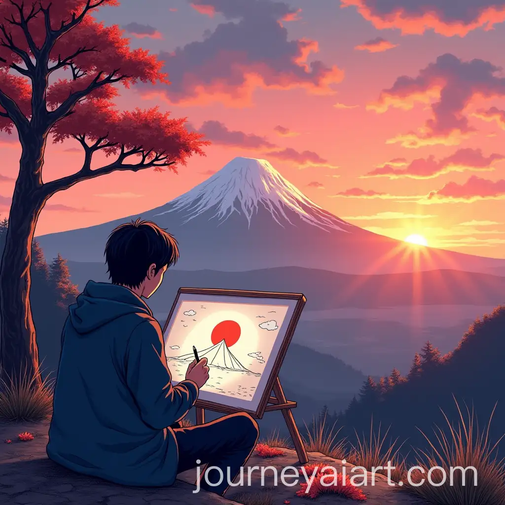 Manga-Artist-Drawing-Mount-Fuji-at-Sunset