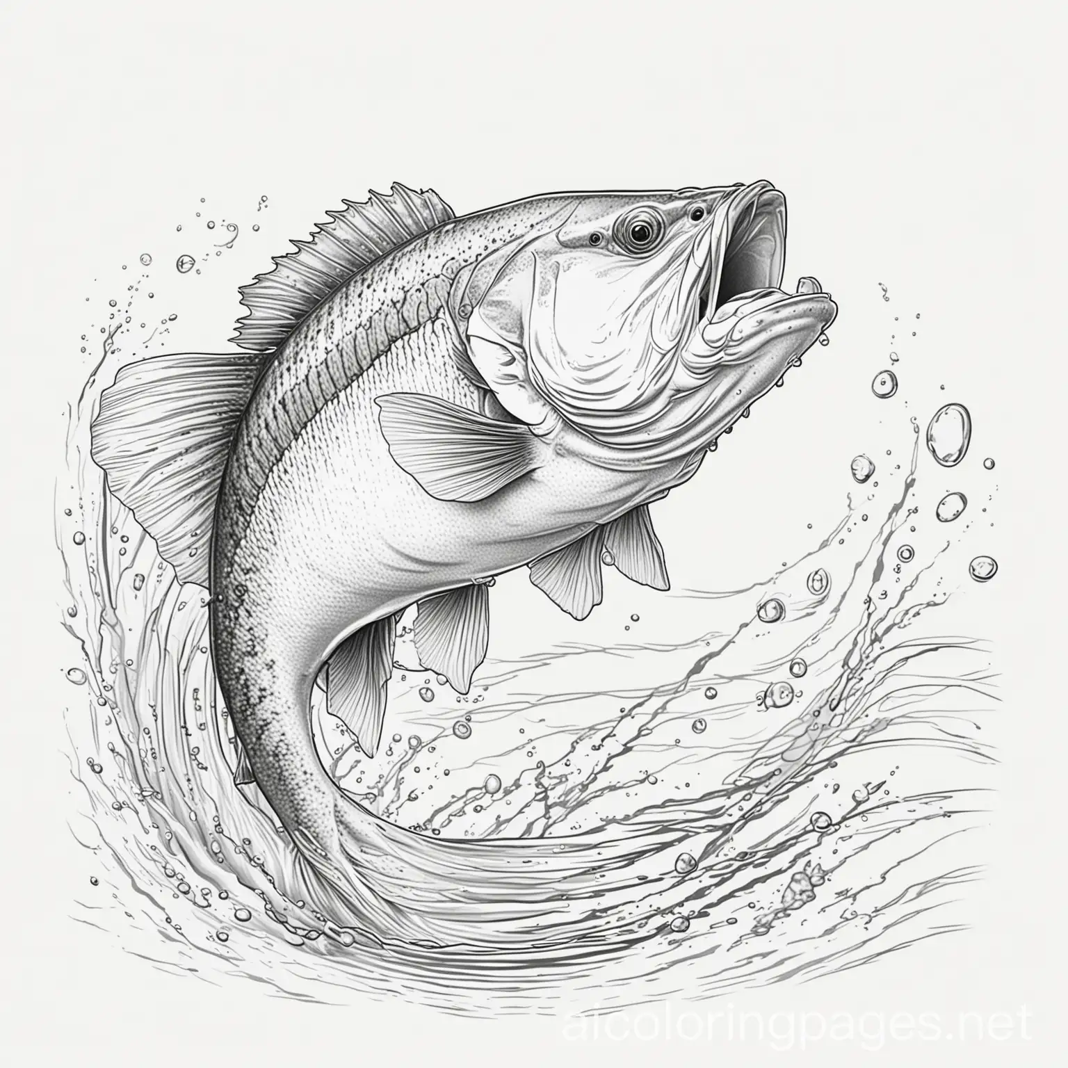 Leaping-Largemouth-Bass-Coloring-Page-Simple-Black-and-White-Line-Art