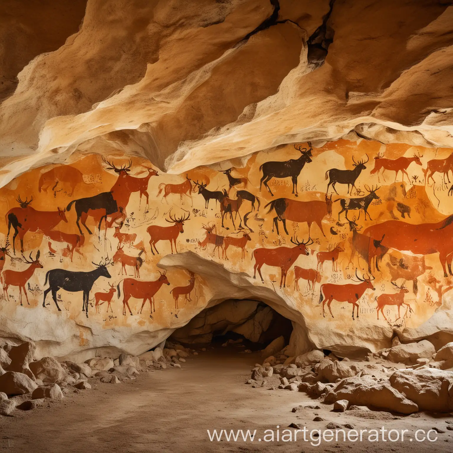 cave painting painted in the Grotte de Lascaux style, front view