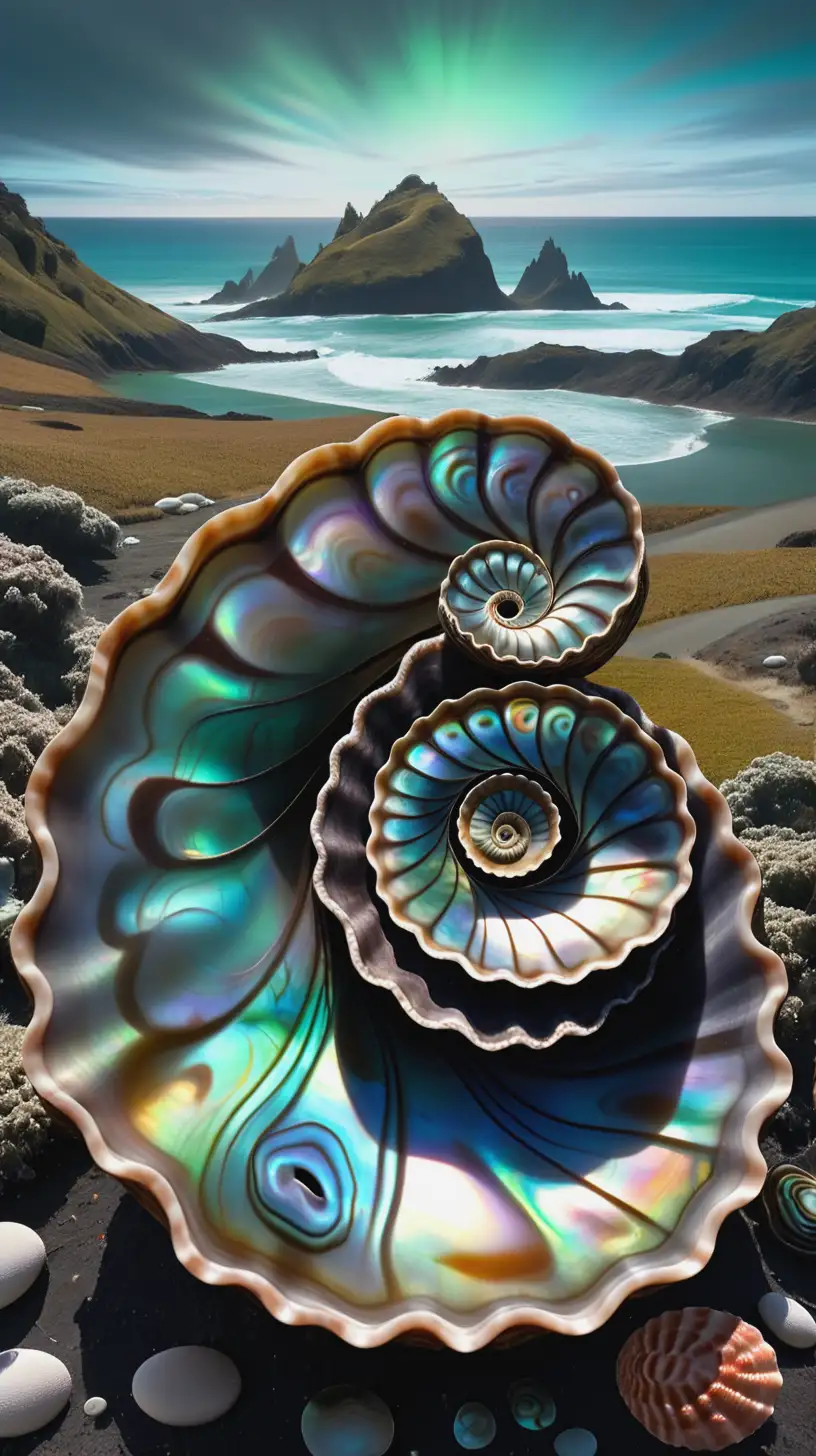 Surreal Landscape with Spiraling Abalone