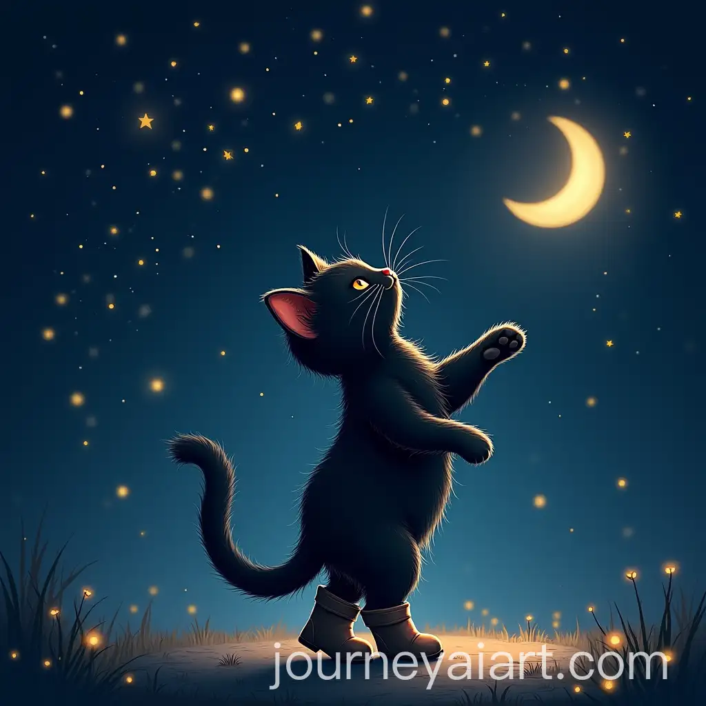 Whimsical-Black-Cat-Dancing-Under-a-Starry-Night-Sky