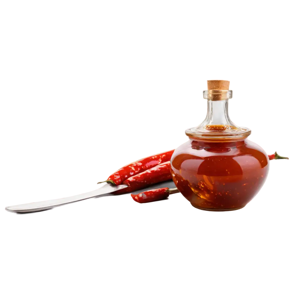 HighQuality-PNG-Image-Chili-Oil-in-Beautiful-Jar-with-Spoon-Dropping