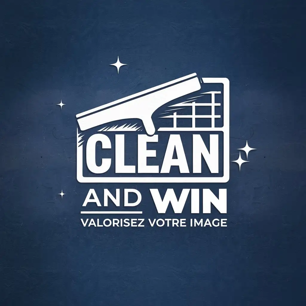 LOGO Design for Clean and Win Minimalistic Squeegee Symbol on Blue Background with White Text