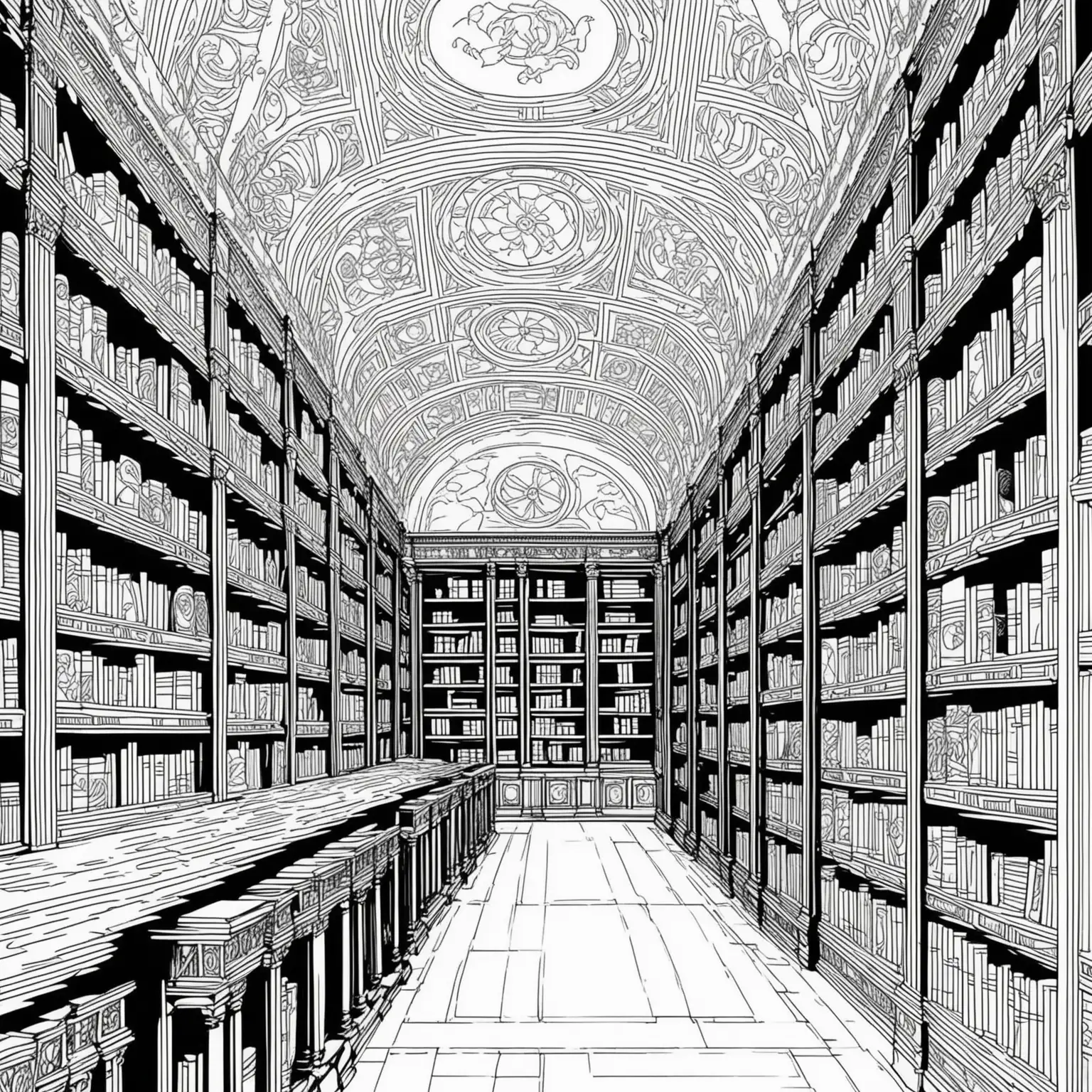 Intricate Black and White Coloring Pages of an OldSchool Library