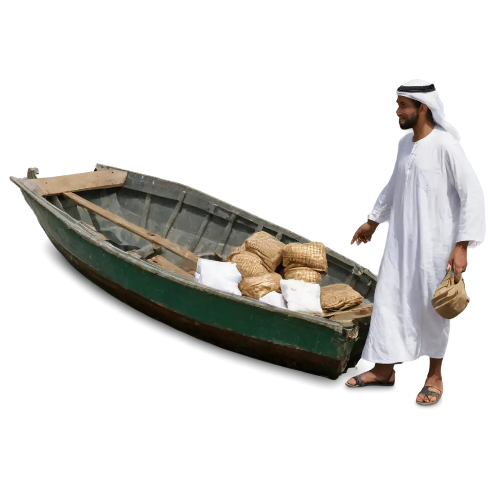 Arab-Merchant-Brings-Goods-Down-from-a-Boat-HighQuality-PNG-Image-for-Historical-and-Cultural-Use