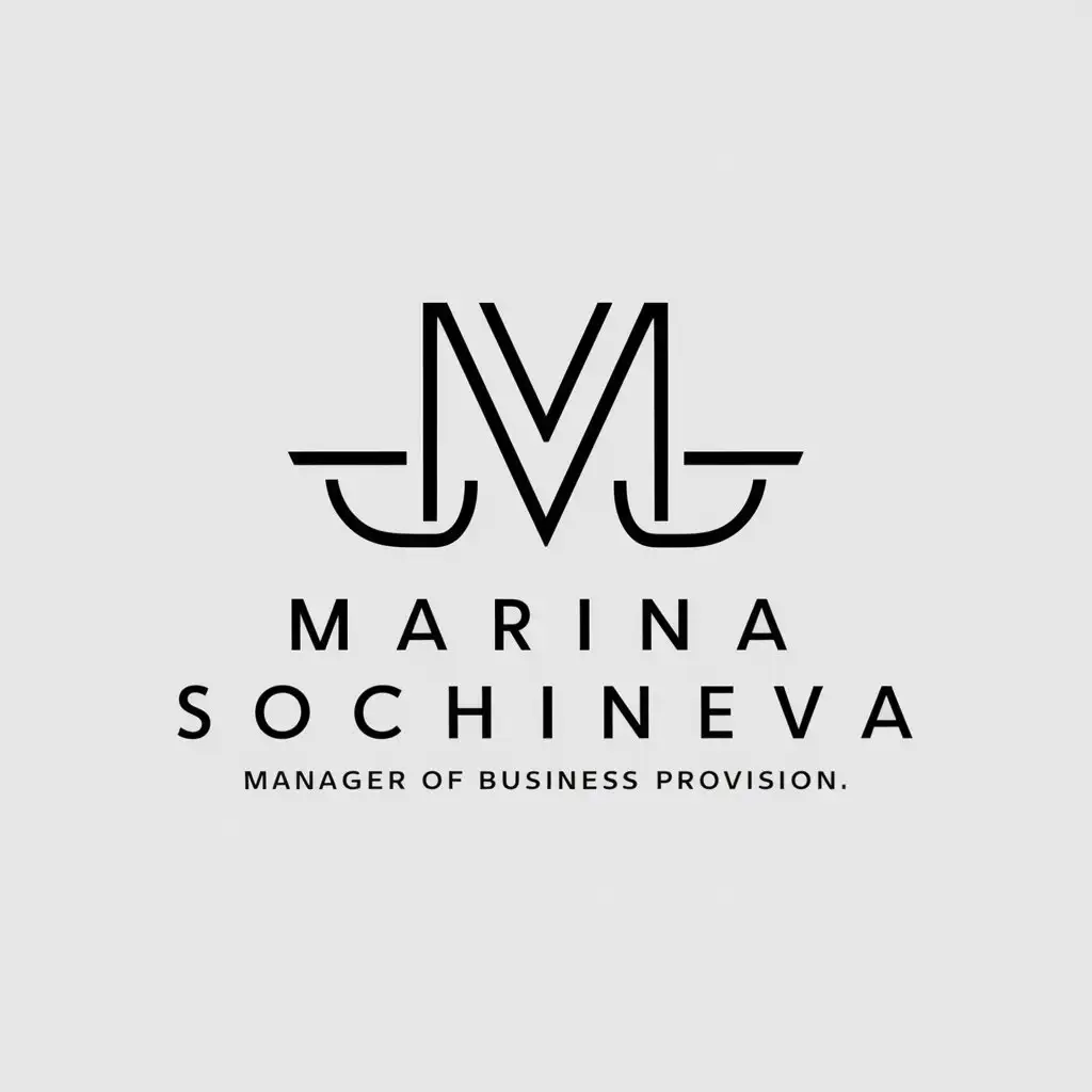 a logo design,with the text "Marina Sochineva, manager of business provision", main symbol:Marina Sochineva,complex,be used in Others industry,clear background