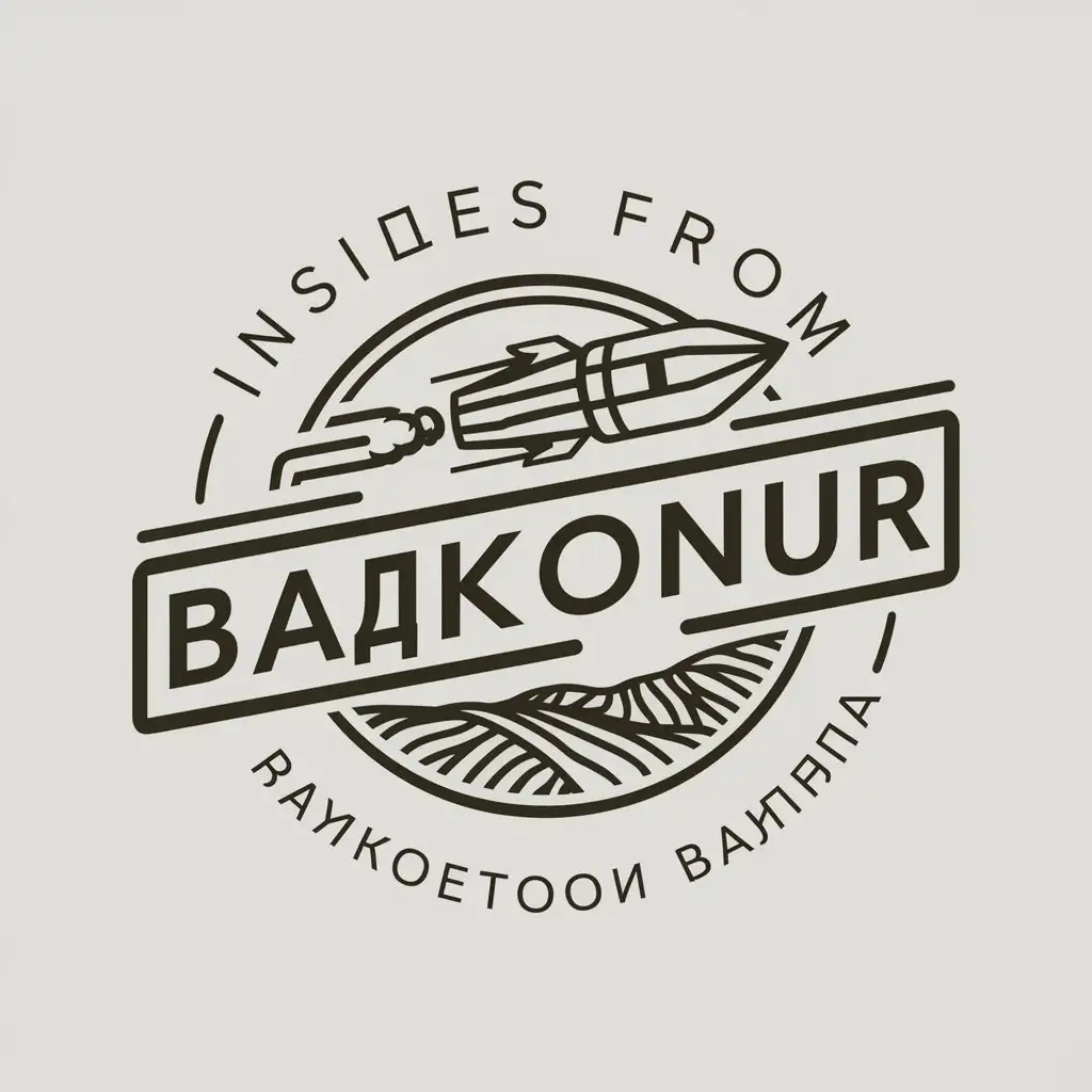 a vector logo design,with the text "Insides from Baikonur", main symbol:The channel will be conducted by a former Roscosmos employee, from the first person, as if he knows something inside. The avatar should be in a moderate or minimalistic style. The avatar should contain the name of the channel «Инсайды с Байконура» and a rocket, steppe or something related to space.,complex,clear background