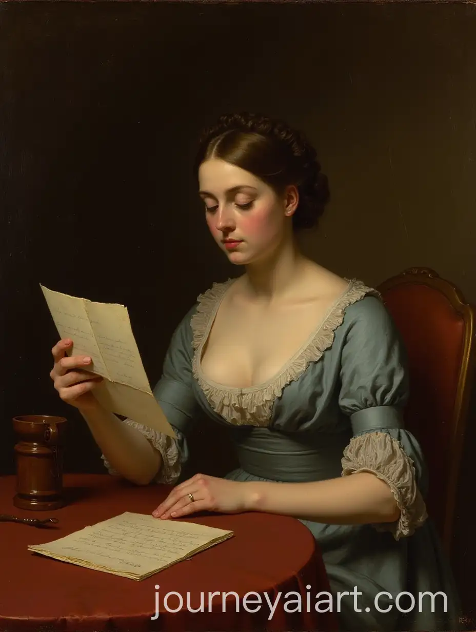 Woman-Reading-a-Letter-at-a-Table-in-the-Style-of-Eugne-Delacroix-Oil-Painting