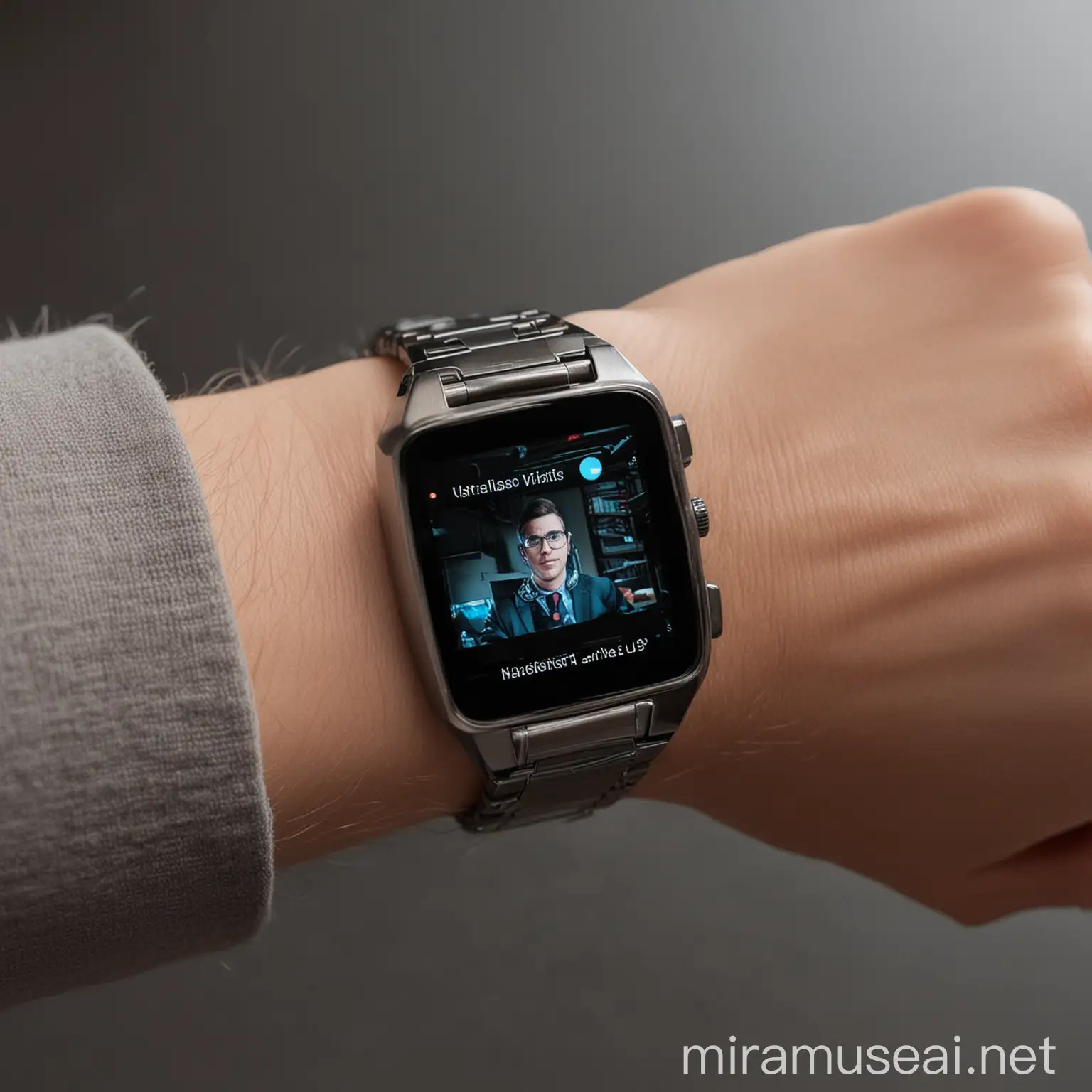 Realistic Futuristic Video Call Watch on Hand