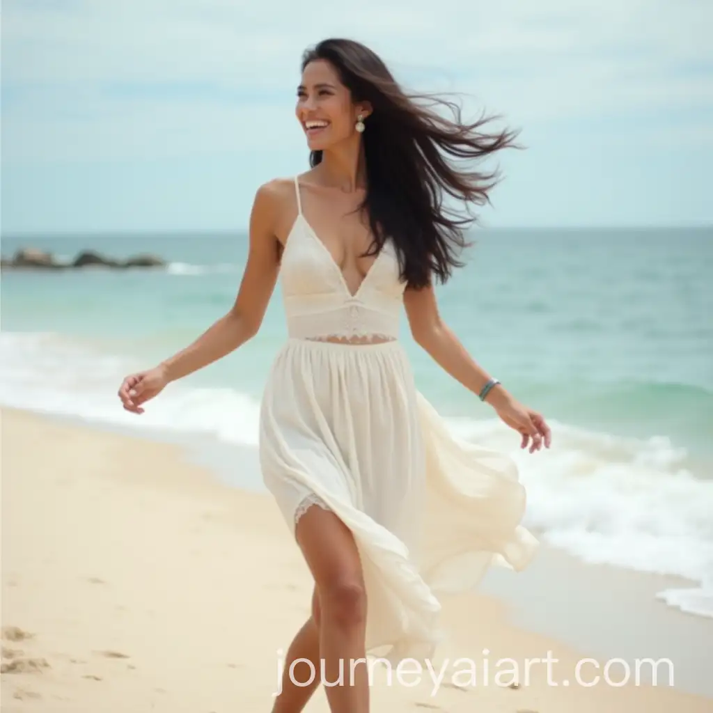 Beautiful-Woman-in-White-Dress-Dancing-on-Sandy-Beach