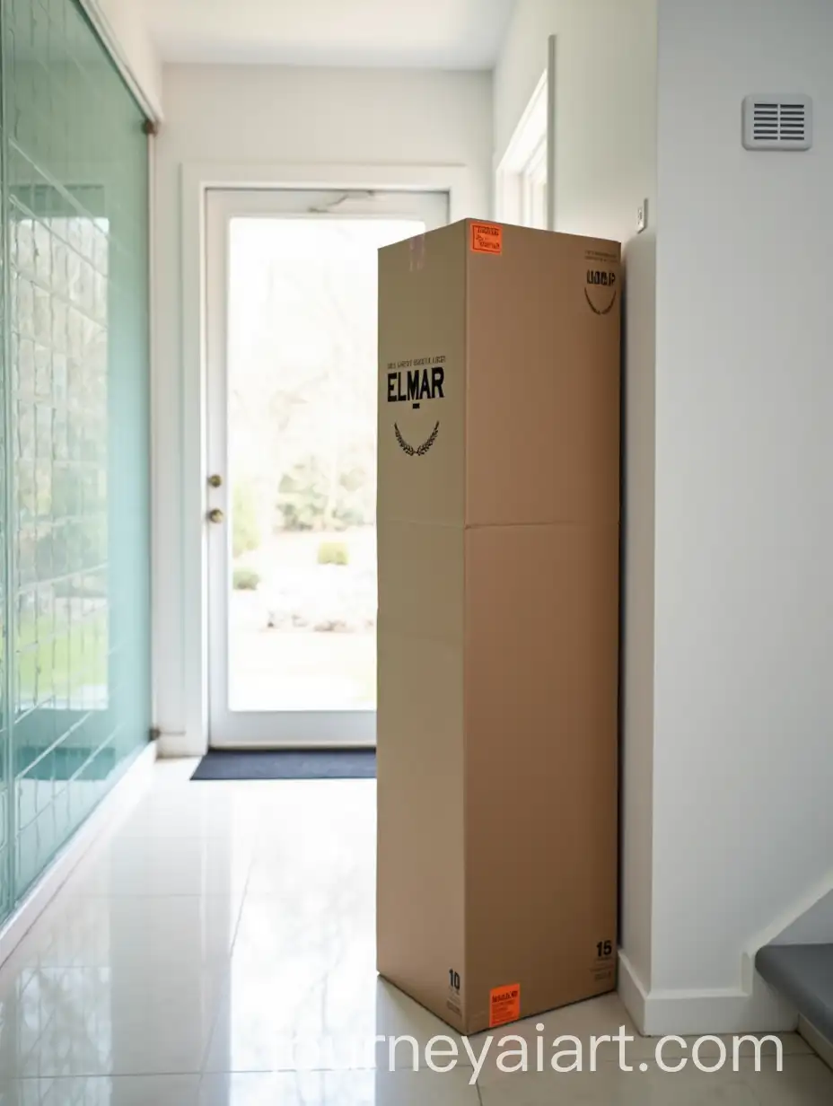 Unopened-Cardboard-Box-in-Modern-Entryway-with-DO-NOT-BEND-Sticker