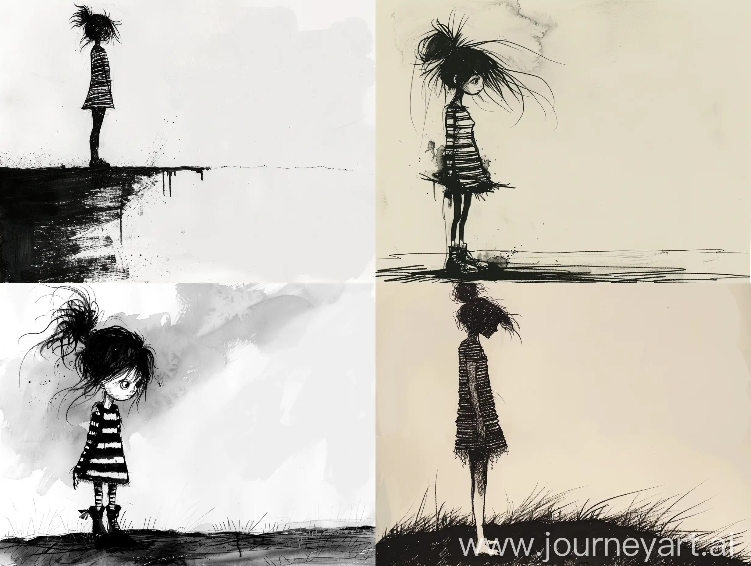 Whimsical-Manga-Illustration-of-a-Girl-in-Striped-Dress-and-Platform-Shoes