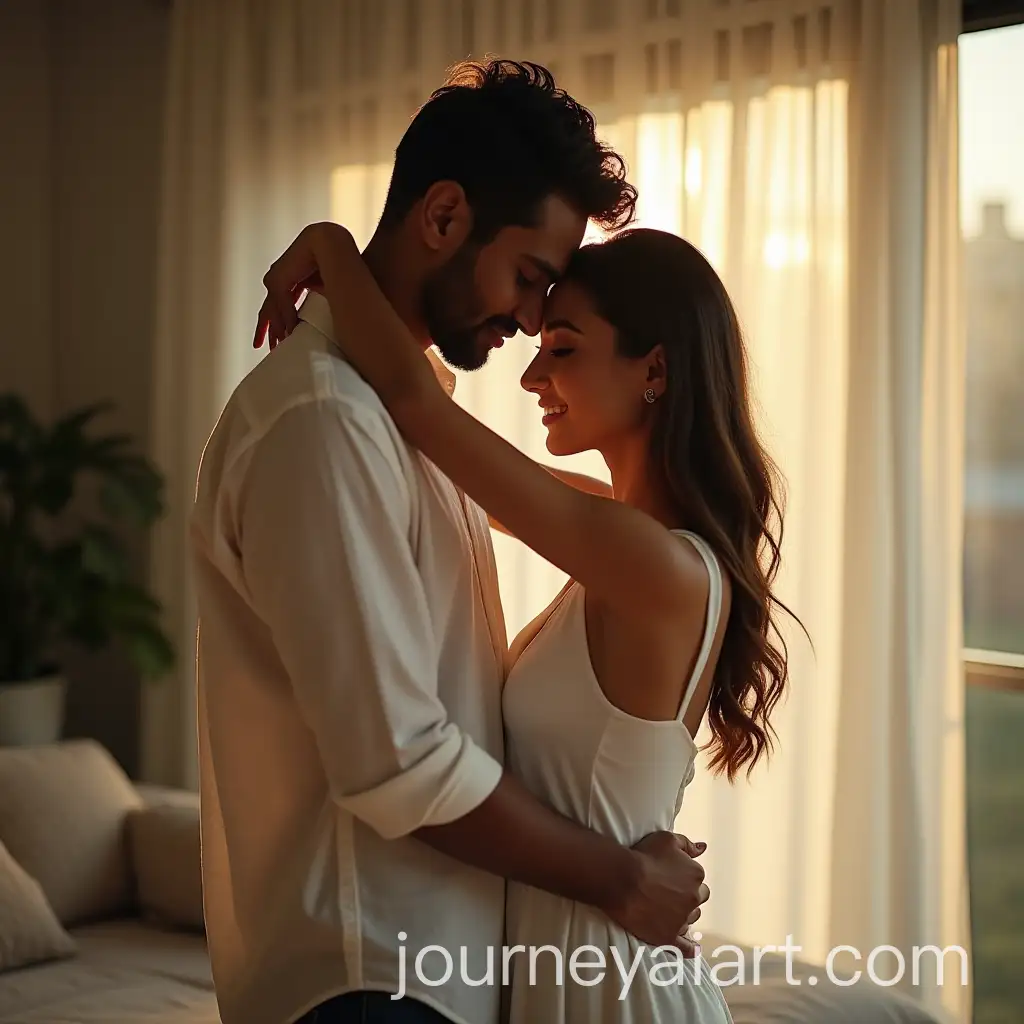 Romantic-Embrace-of-a-YoungAI-Image-Prompt-Expansion-Couple-in-a-Modern-Apartment-with-Soft-Lighting