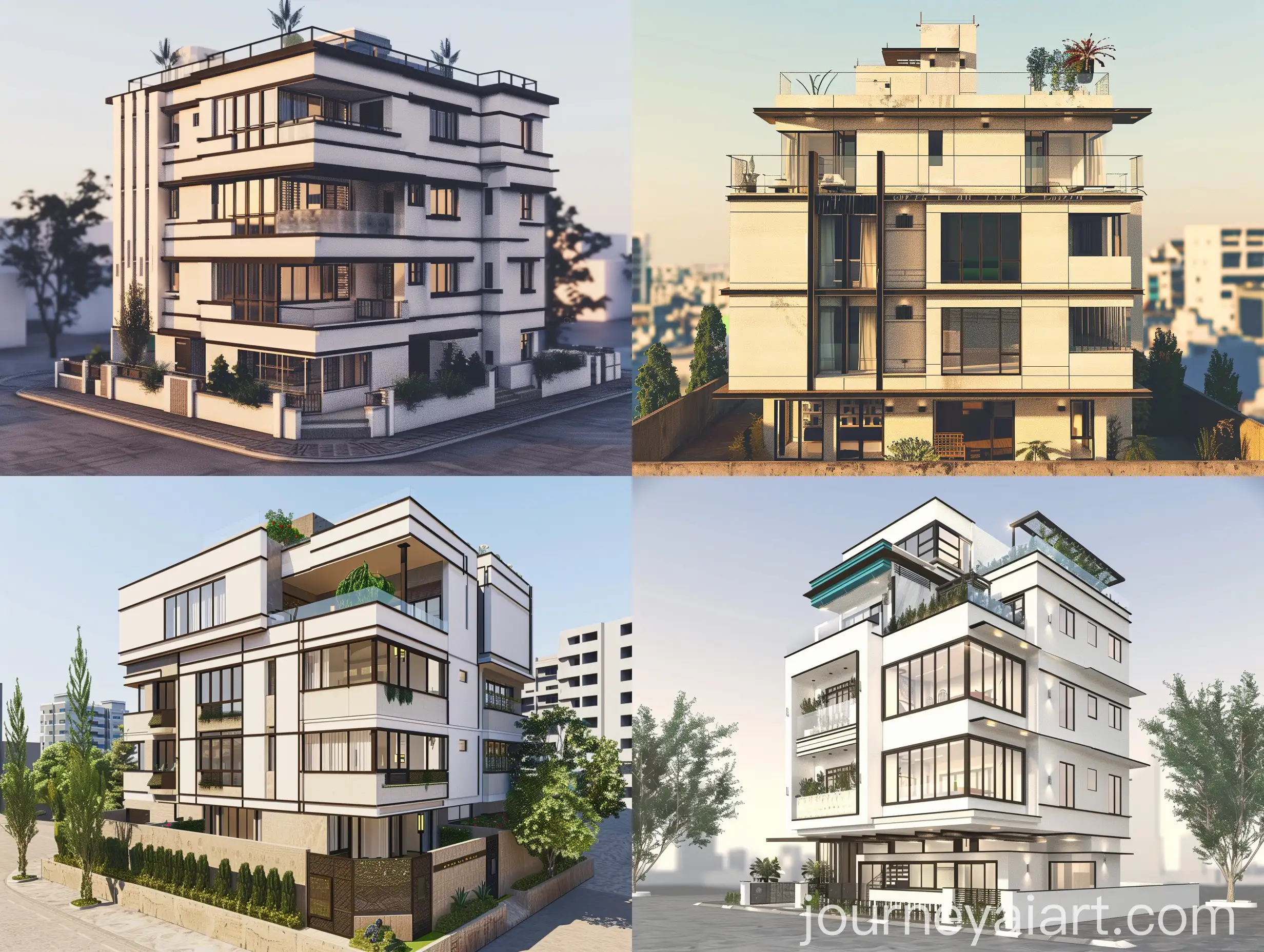 Modern-Four-Floor-Apartment-with-Spacious-Windows-and-Clear-Morning-Sky
