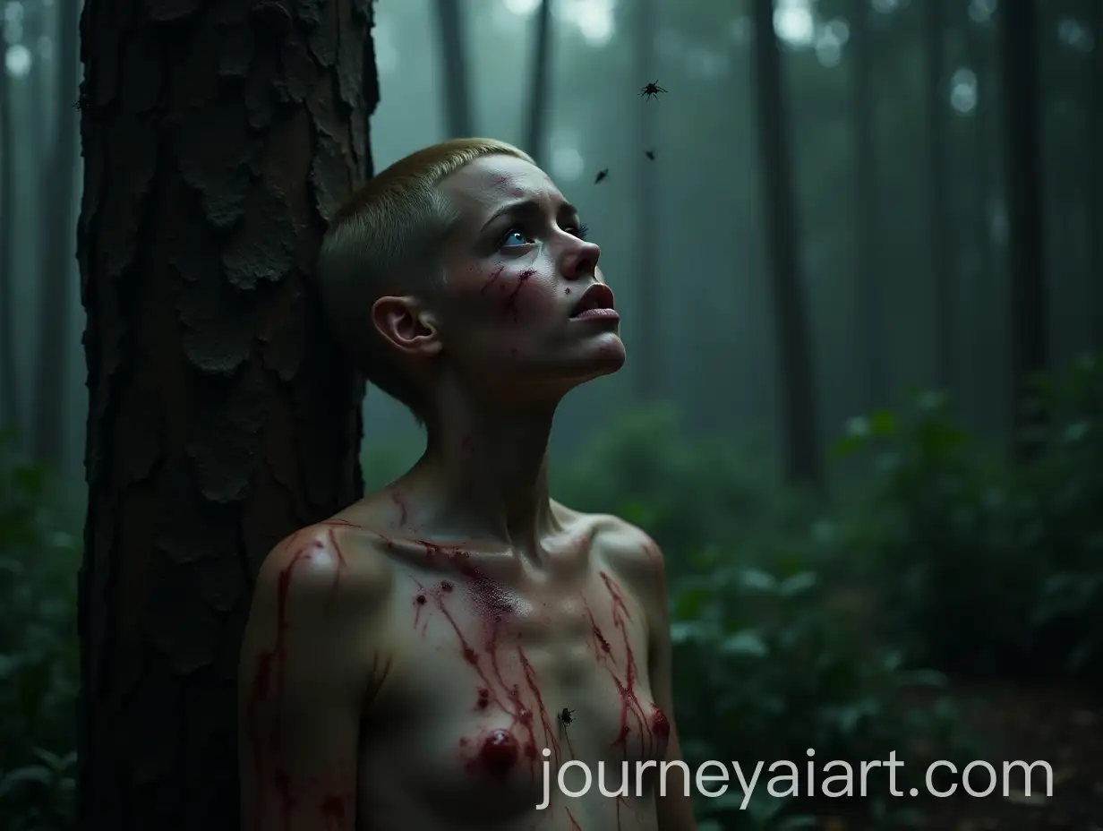 Distressed-Woman-in-Dark-Jungle-with-Scars-and-Tears