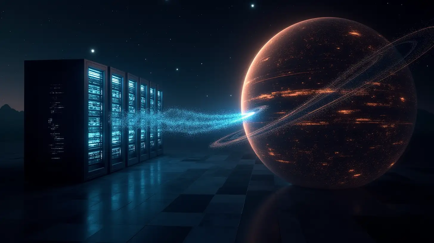 Futuristic Supercomputer Analyzing Data from Exoplanets