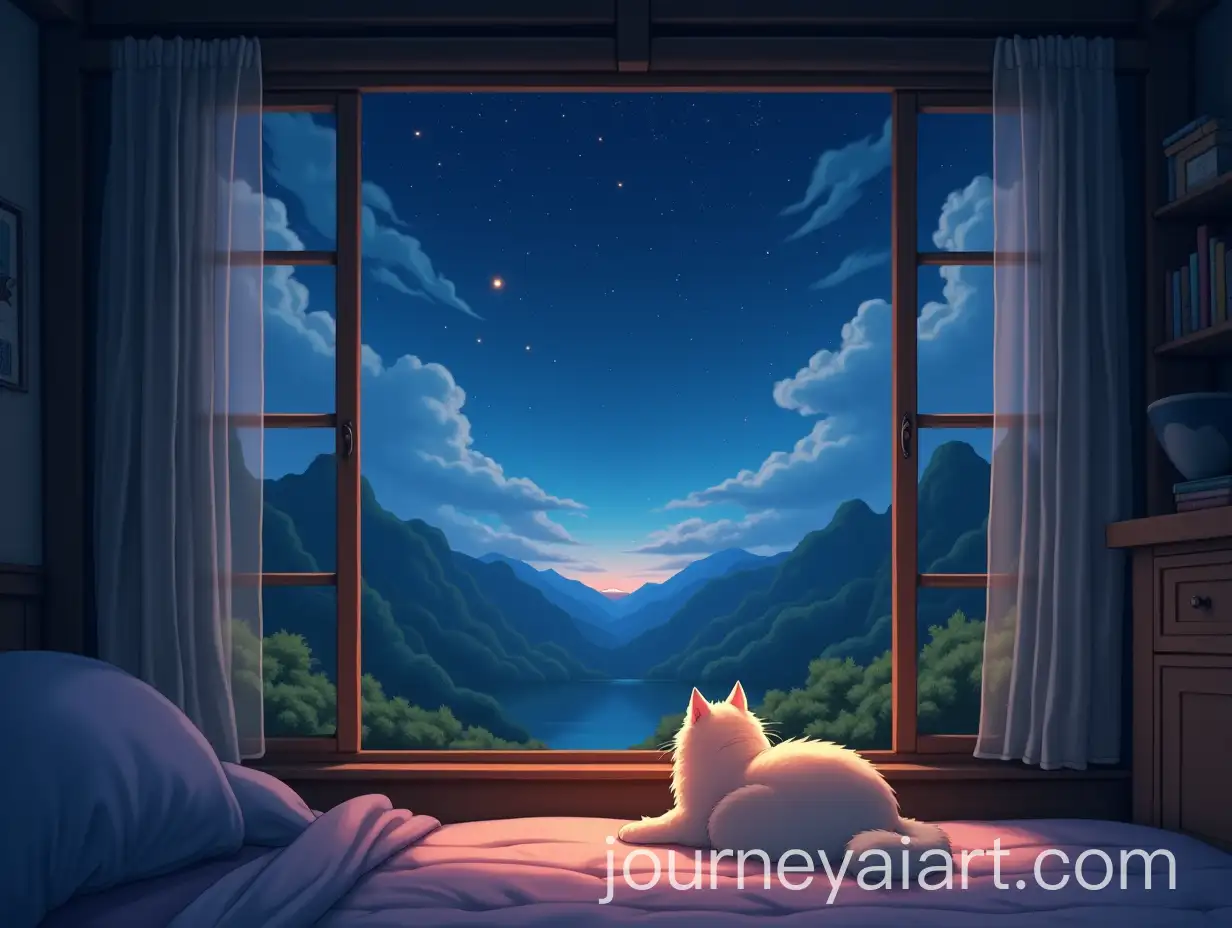 Cozy-Cat-Watching-the-Night-Sky-from-a-Warm-Room