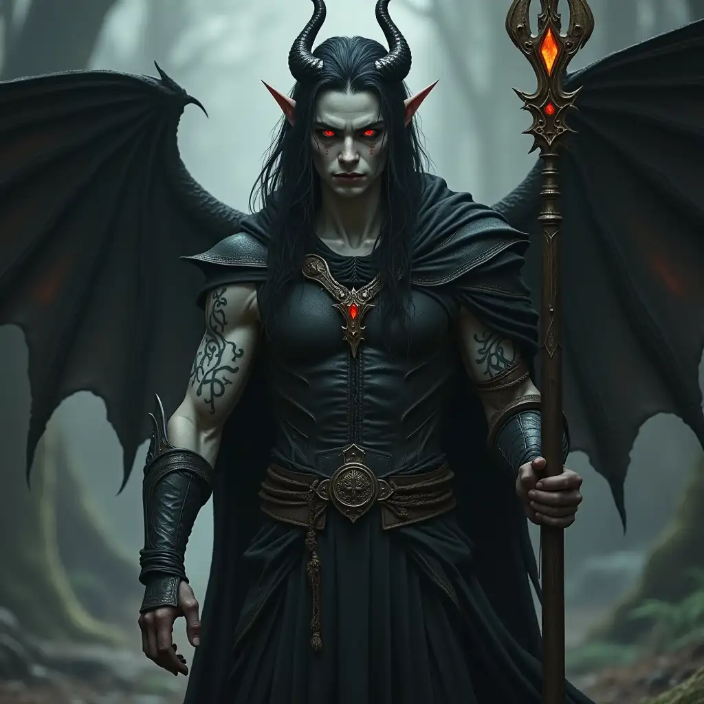 Lord of Death Pale Elf with Black Horns and Smoke Powers