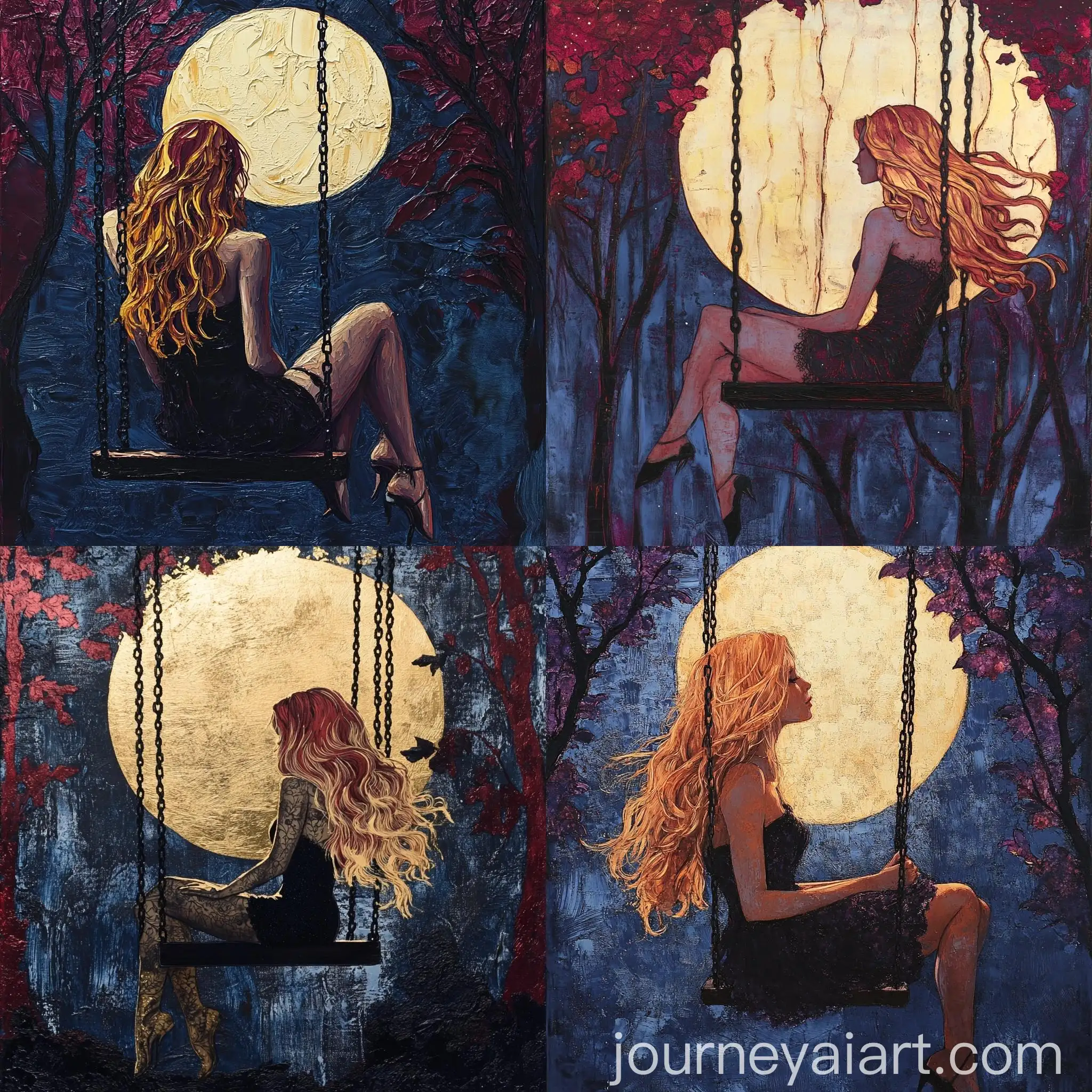 Nostalgic-Woman-on-Swing-Under-Moonlight-with-Magenta-Leaves