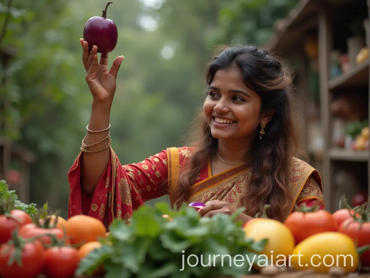Woman-Playing-with-Eggplant-in-Garden
