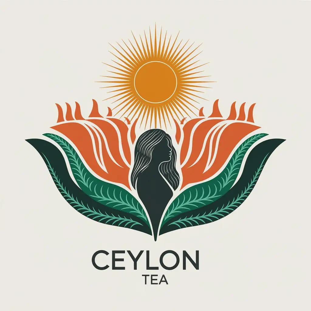 LOGO Design for Ceyloni Tea Vector Design with Flower Women and Sun Symbolism