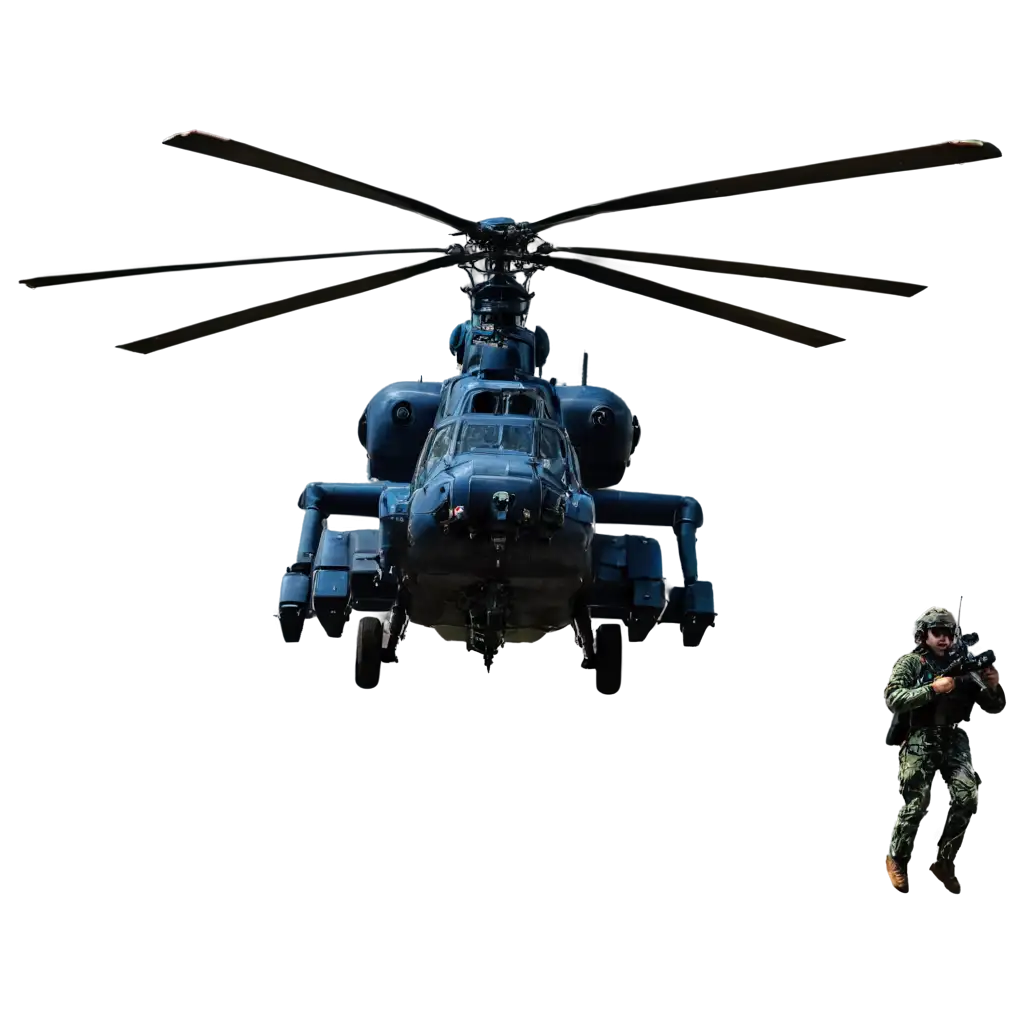 Stunning-PNG-of-a-Blue-Gunship-Helicopter-with-a-Man-Landing-for-HighQuality-Visual-Impact