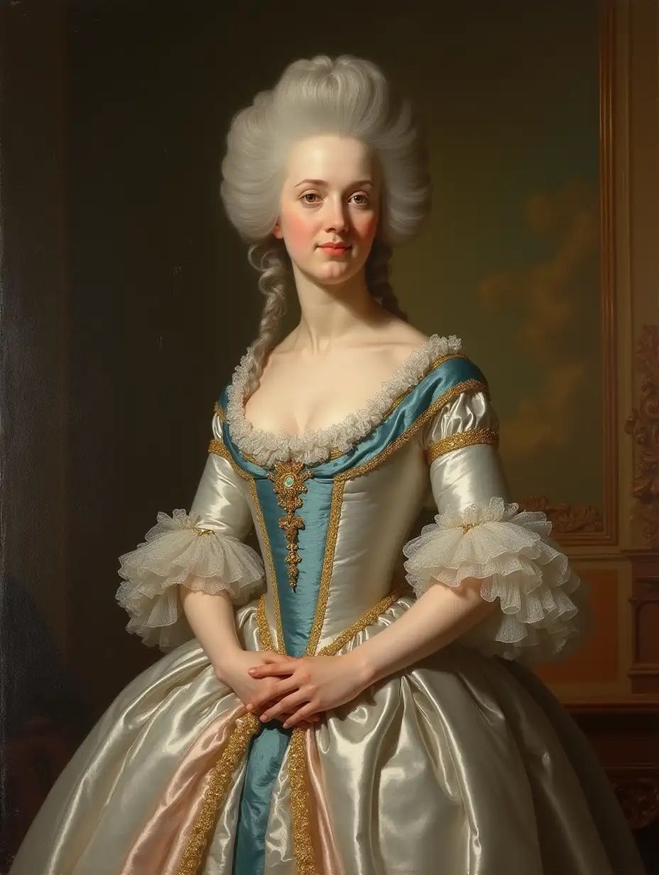 the portrait of Marie-Antoinette,  in a robe à la française, coiffure à la belle poule