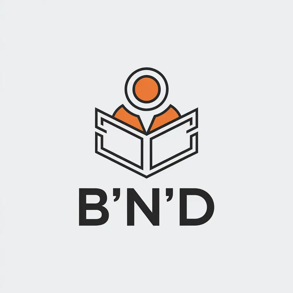 a vector logo design,with the text "b'n'd'", main symbol:Person with notebook,Minimalistic,be used in Others industry,clear background