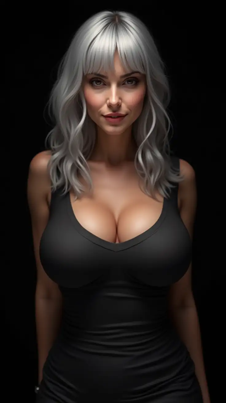 Elegant-Portrait-of-a-50YearOld-Woman-with-Silver-Hair-in-a-Tight-Dress