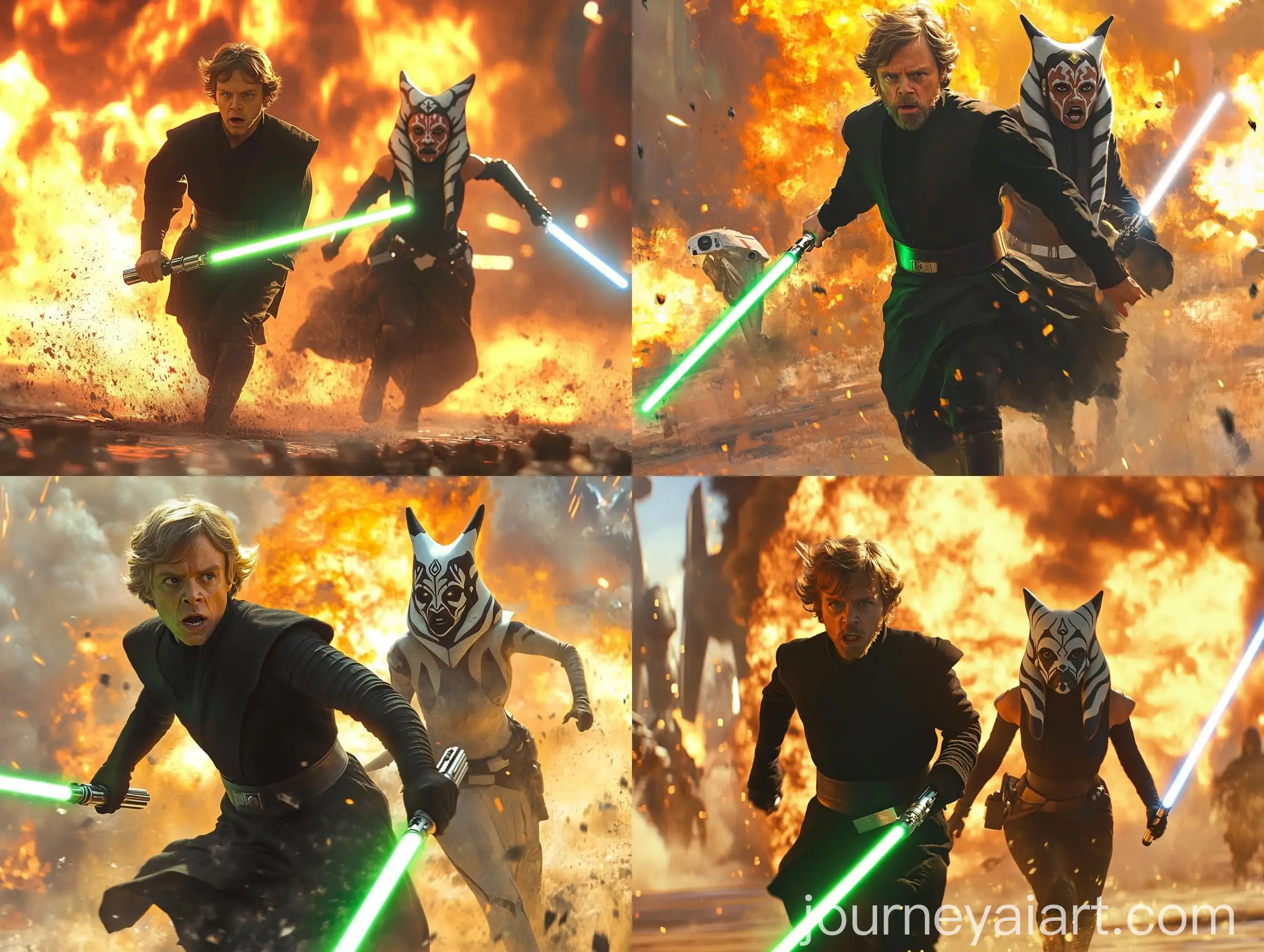 Luke-Skywalker-and-Ahsoka-Tano-Charging-into-Battle-with-Explosive-Background
