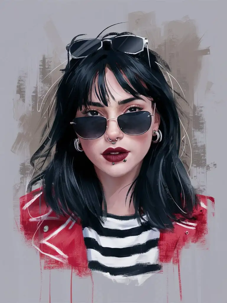 Portrait of a Stylish Greek Woman with Piercings and Sunglasses