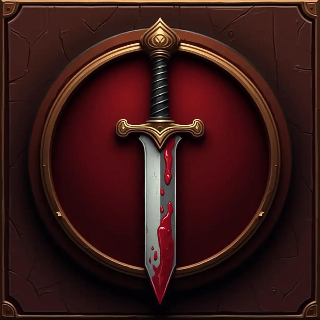 Medieval Killer Dagger Icon with Blood Drop in Brown and Burgundy Frame