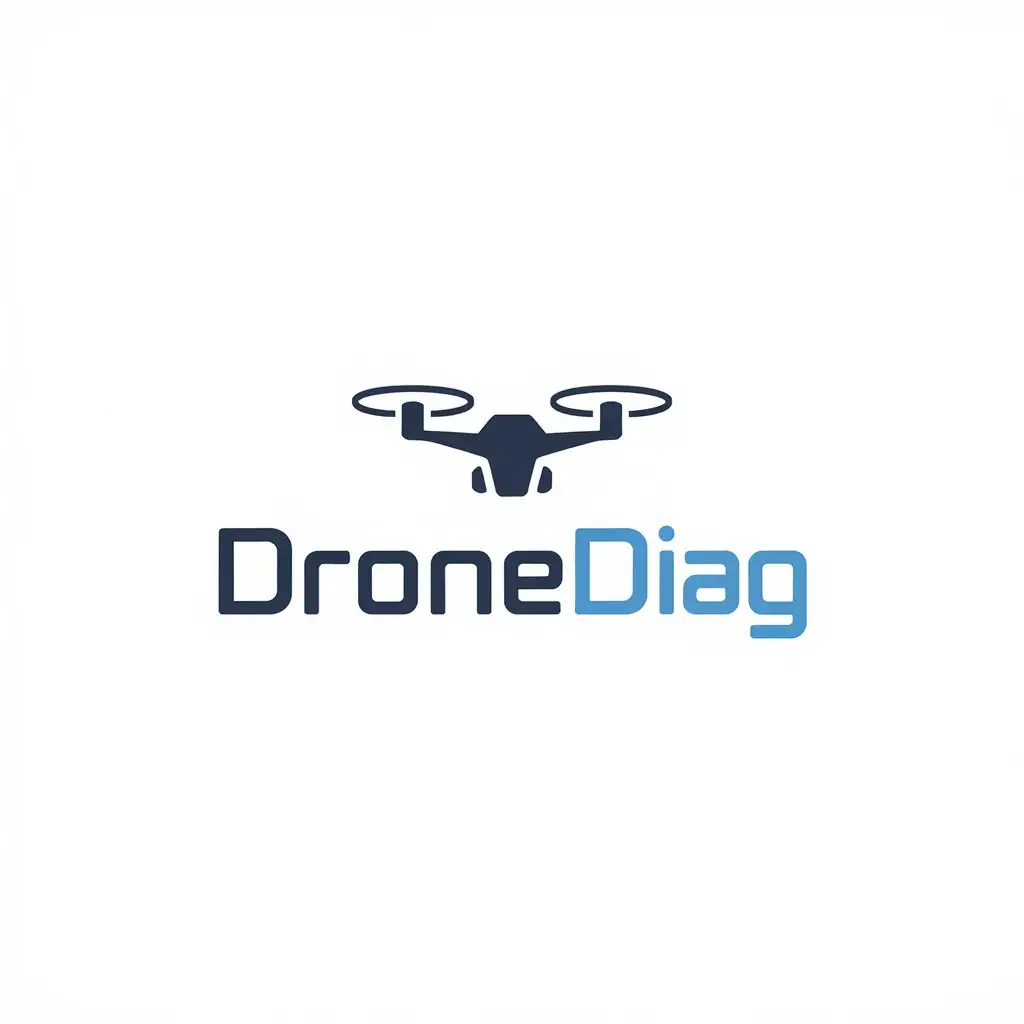 LOGO Design for Dronediag Minimalistic Drone Symbol with Blue Text on White Background