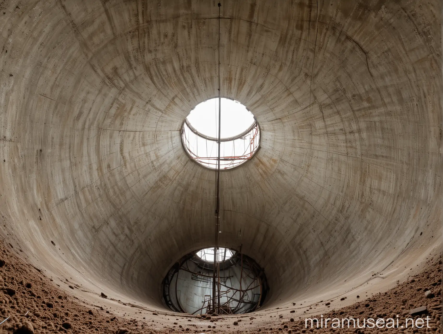 Empty Interior of Water Tower Tank with Wet Ground