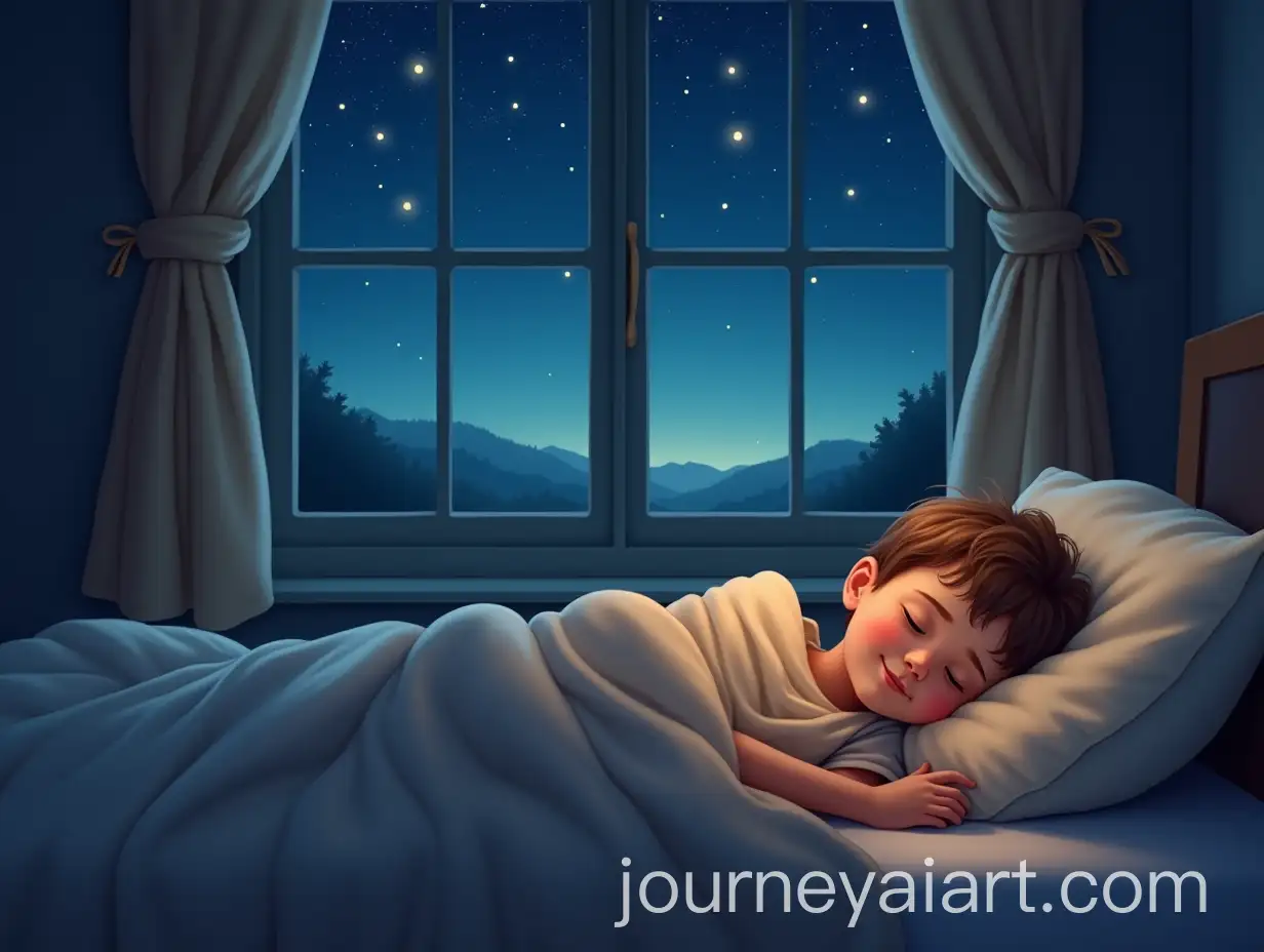 Peaceful-Nighttime-Scene-of-a-Boy-Sleeping-in-aAI-Art-Prompt-Expansion-Cozy-Bedroom