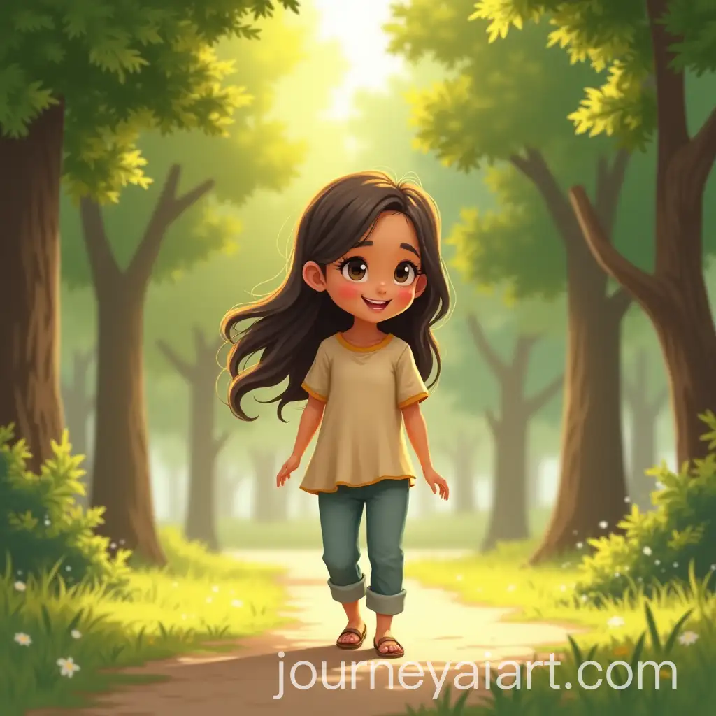 Young-Girl-Enjoying-a-Peaceful-Walk-in-a-Sunlit-Park