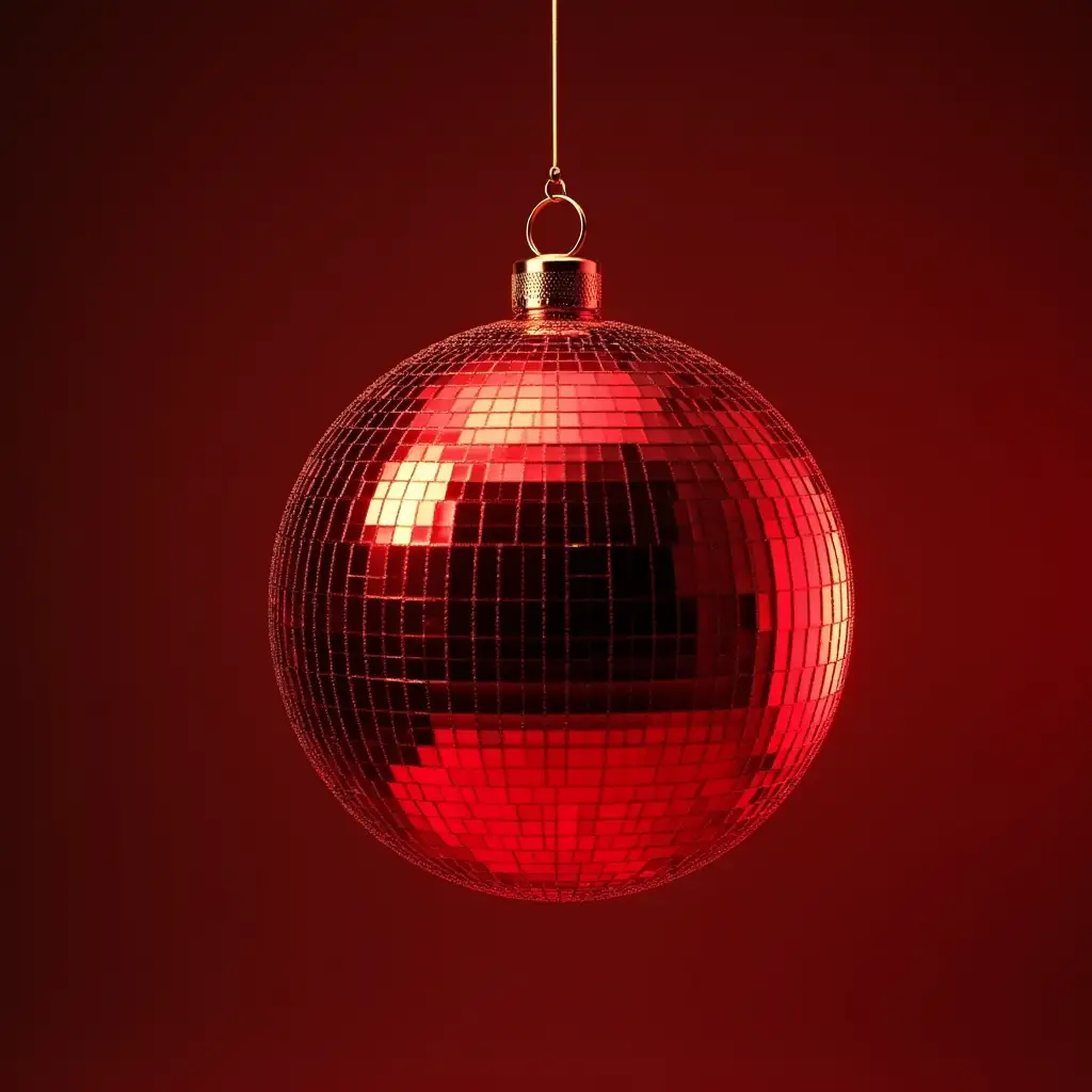 Hyperrealistic 4K UltraRealistic Red Disco Ball Christmas Ornament