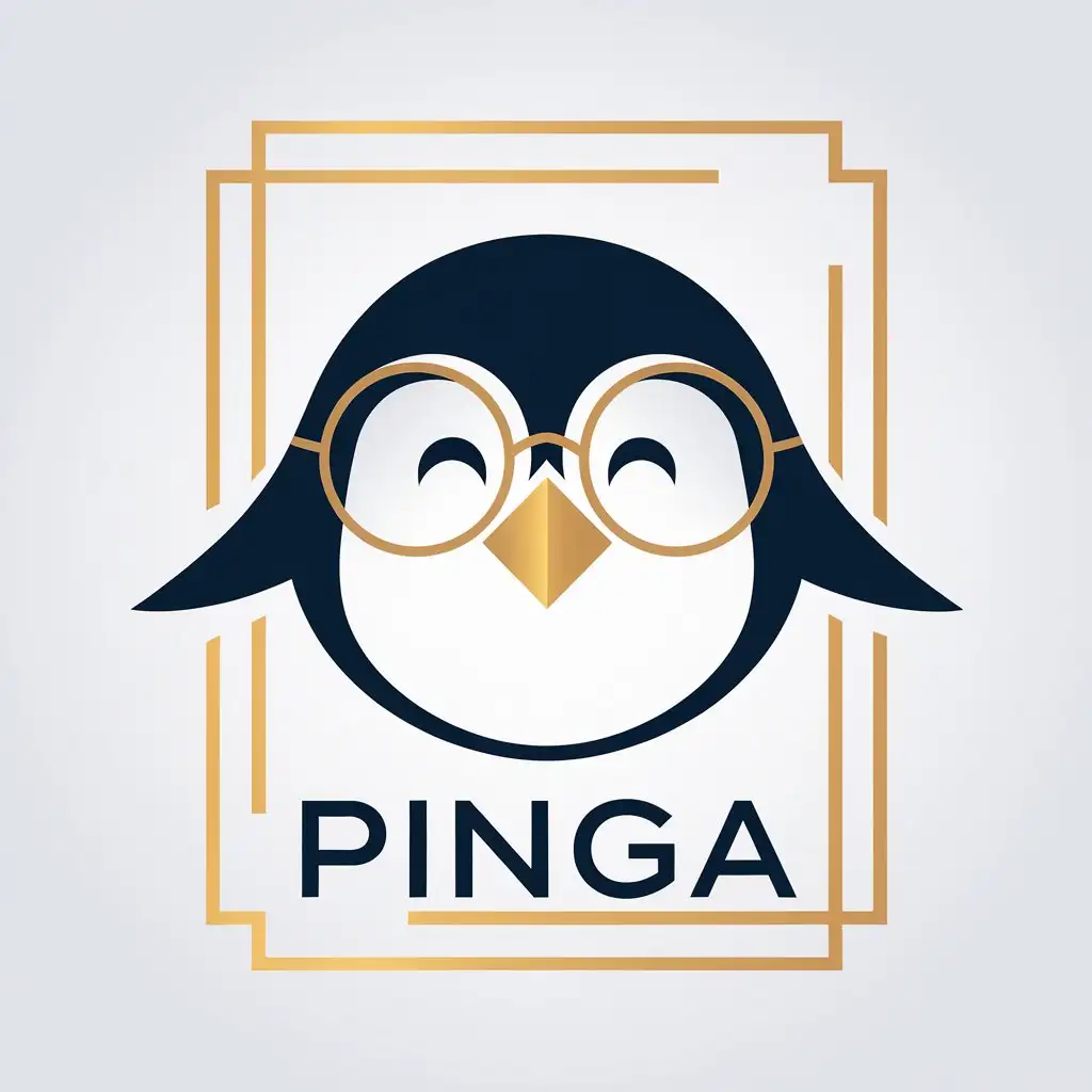 LOGO Design for Pinga Penguin with Gold Round Glasses in Minimalist Style for the Internet Industry