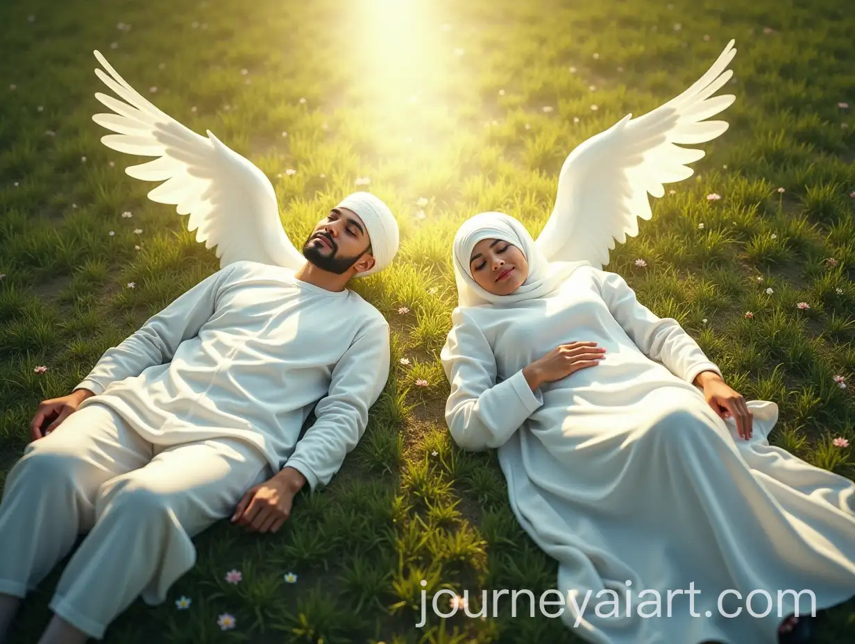 Muslim-Couple-and-Angel-in-Heavenly-Setting-with-Rising-Spirits