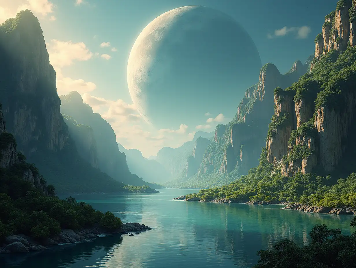 Create for me a photorealistic image of Paradise on another planet
