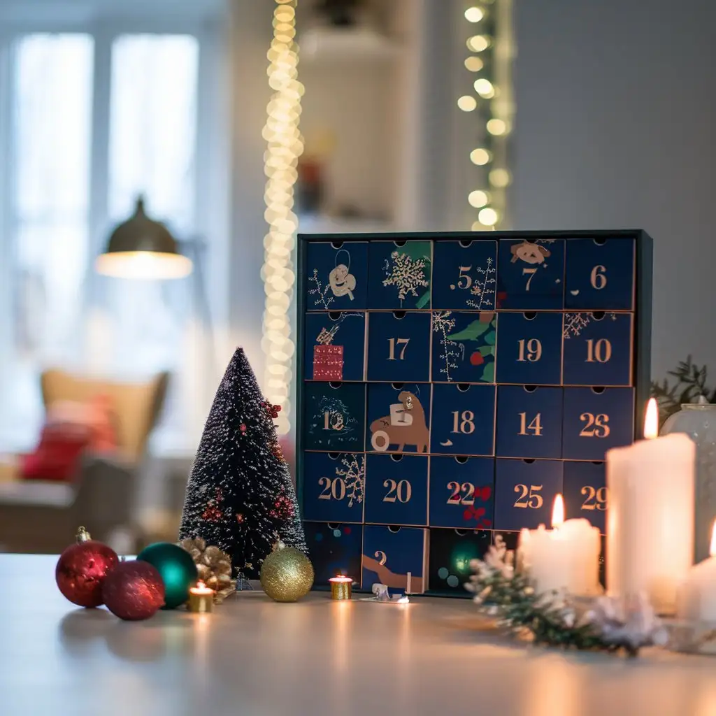 Advent-Calendar-with-New-Years-Decorations-and-Family-in-Background