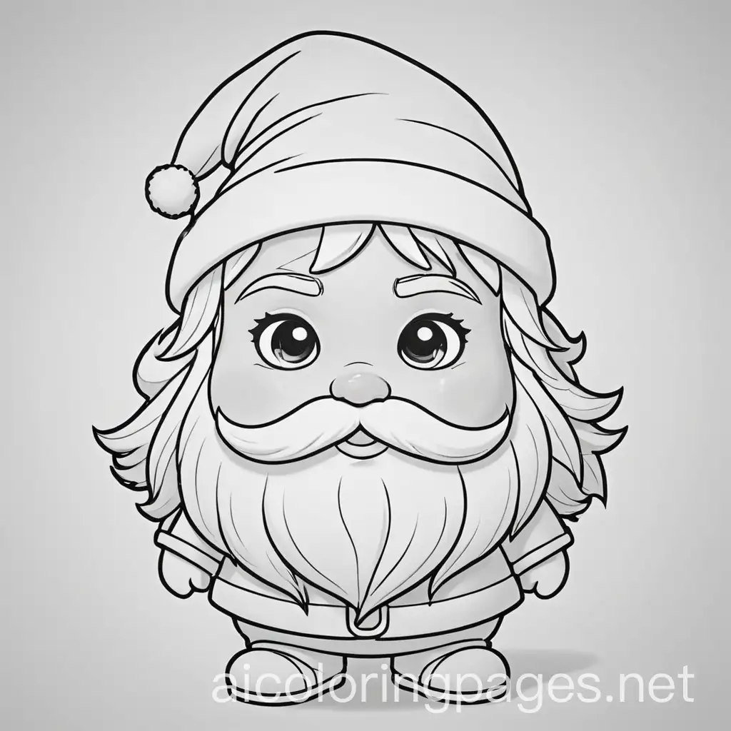 cute simple black and white outlined kawaii happy Santa coloring page with no shading, Coloring Page, black and white, line art, white background, Simplicity, Ample White Space. The background of the coloring page is plain white to make it easy for young children to color within the lines. The outlines of all the subjects are easy to distinguish, making it simple for kids to color without too much difficulty