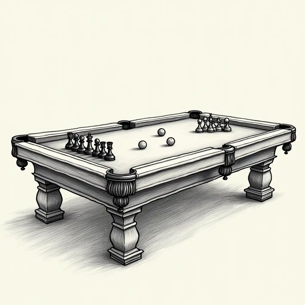 draw a billiard table, instead of balls set up chess figures