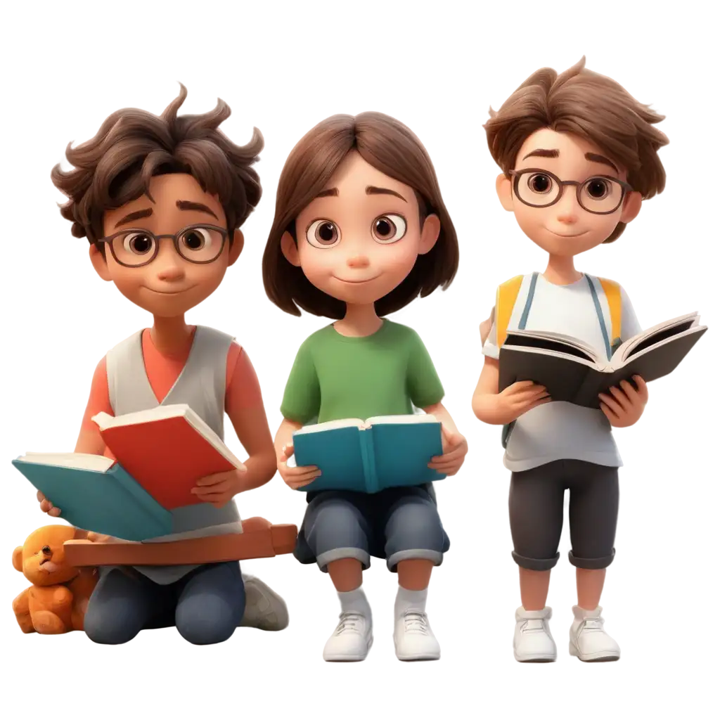 SEOOptimized-PNG-Cartoon-Image-of-Children-Reading-Books